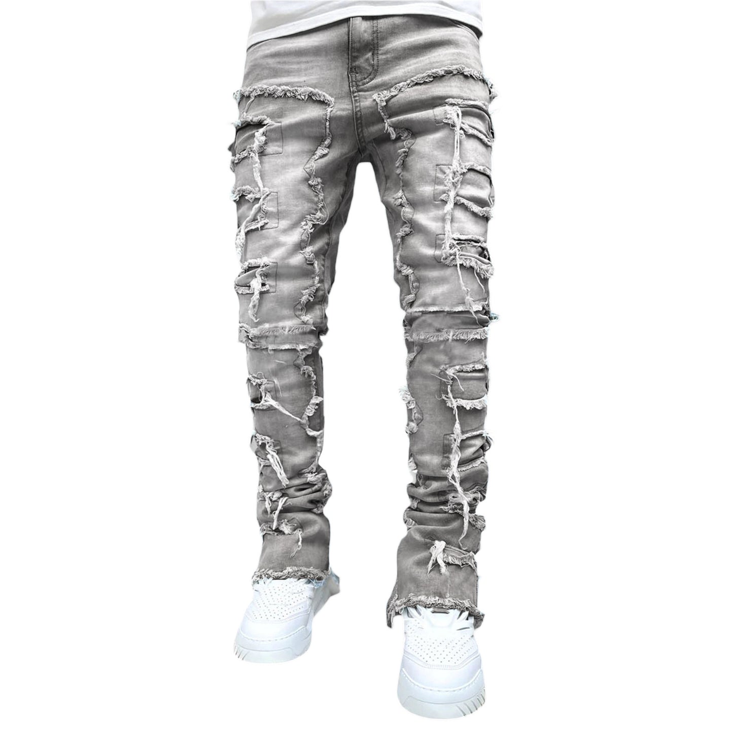 Urban Fit Patched Stacked Jeans – Slim Tapered Style for Men