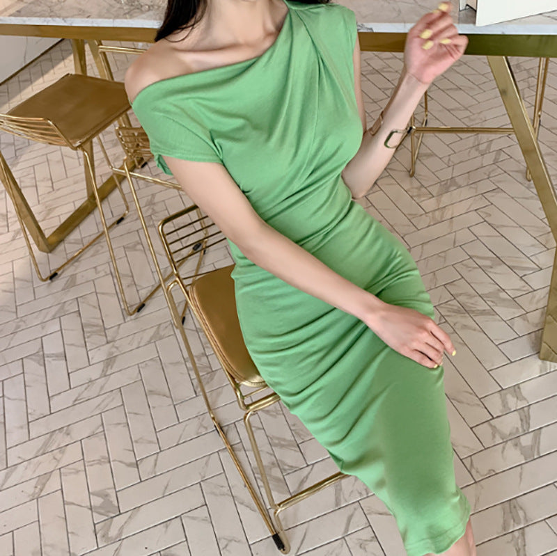 Draped Asymmetric Midi Dress