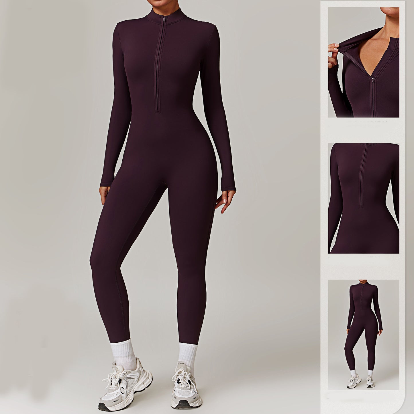 FlexFit Zipper Jumpsuit – Seamless, Breathable, Full-Body Sculpt