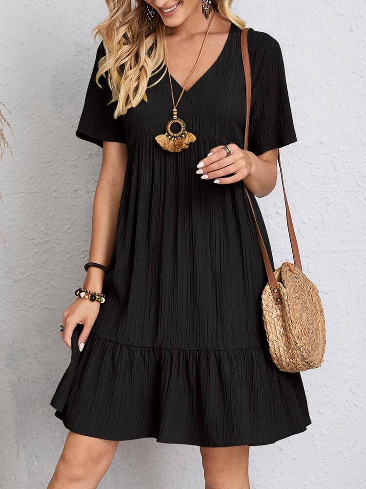 Ruffle Hem V-Neck Dress – Lightweight, Loose, & Summer-Ready