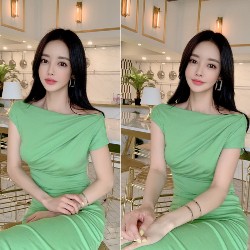 Draped Asymmetric Midi Dress