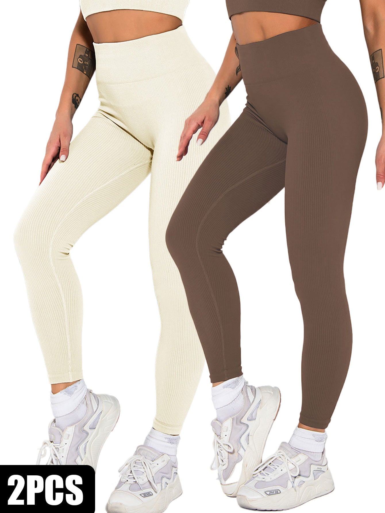 2-Pack Seamless Ribbed Leggings – High Waist Yoga & Gym Set