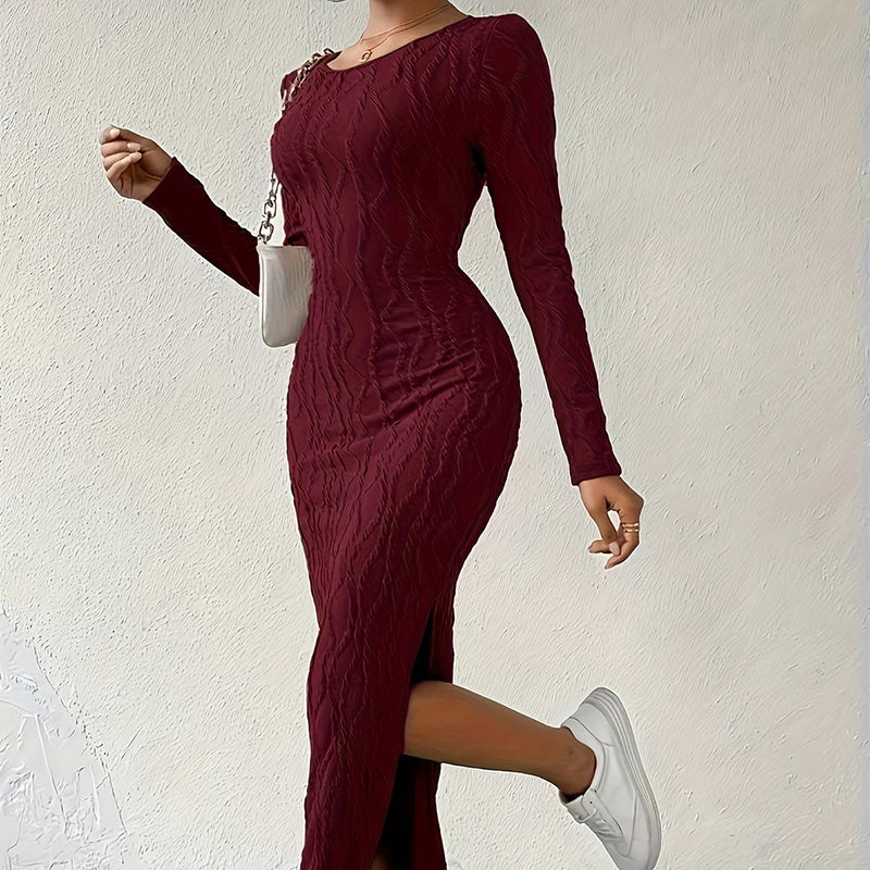 Fall Ribbed Knit Midi – Long Sleeve Elegance