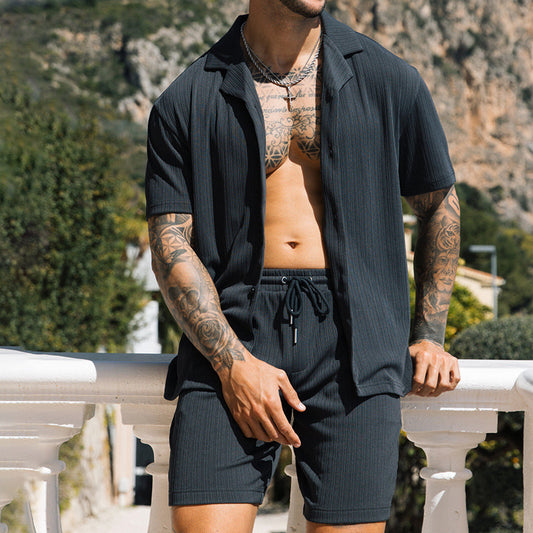 Men’s Summer Two-Piece Set – Button Shirt & Shorts Streetwear Fit
