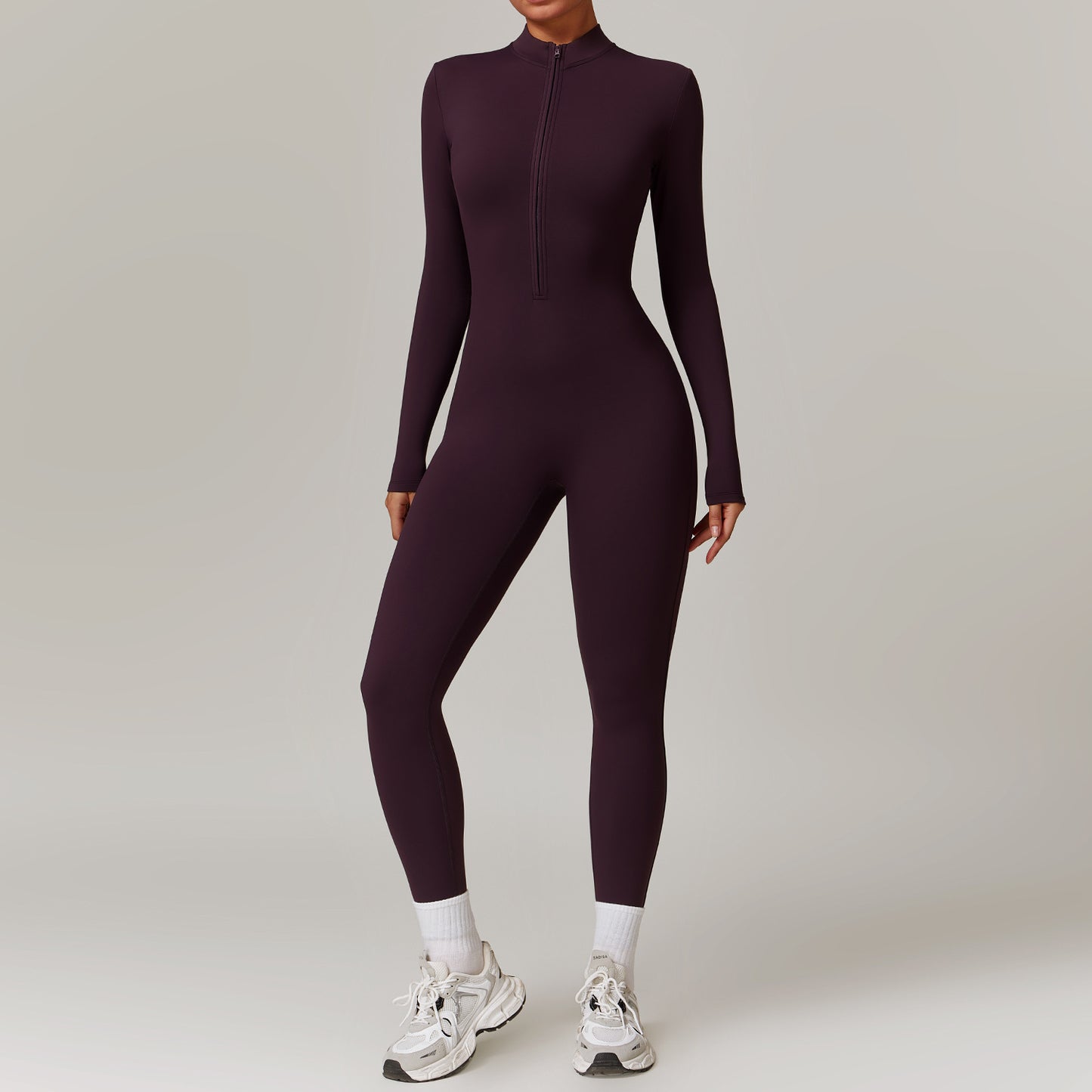 FlexFit Zipper Jumpsuit – Seamless, Breathable, Full-Body Sculpt