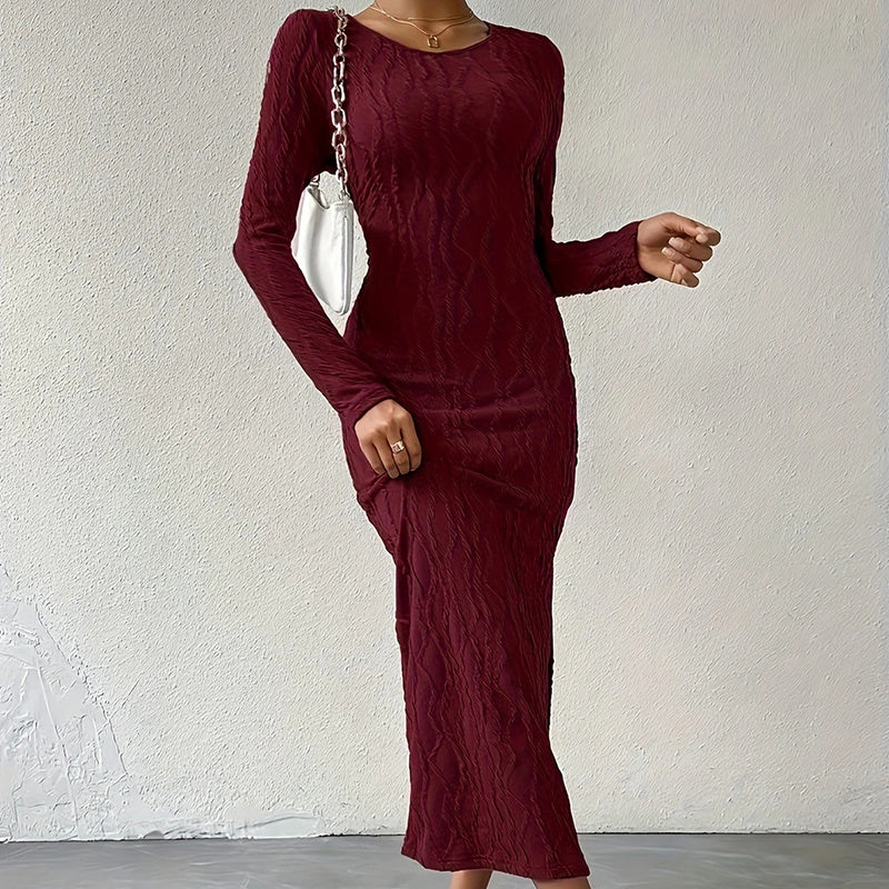 Fall Ribbed Knit Midi – Long Sleeve Elegance