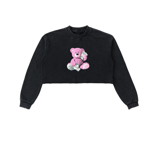 Snow Washed Raw Edge Cropped Sweatshirt