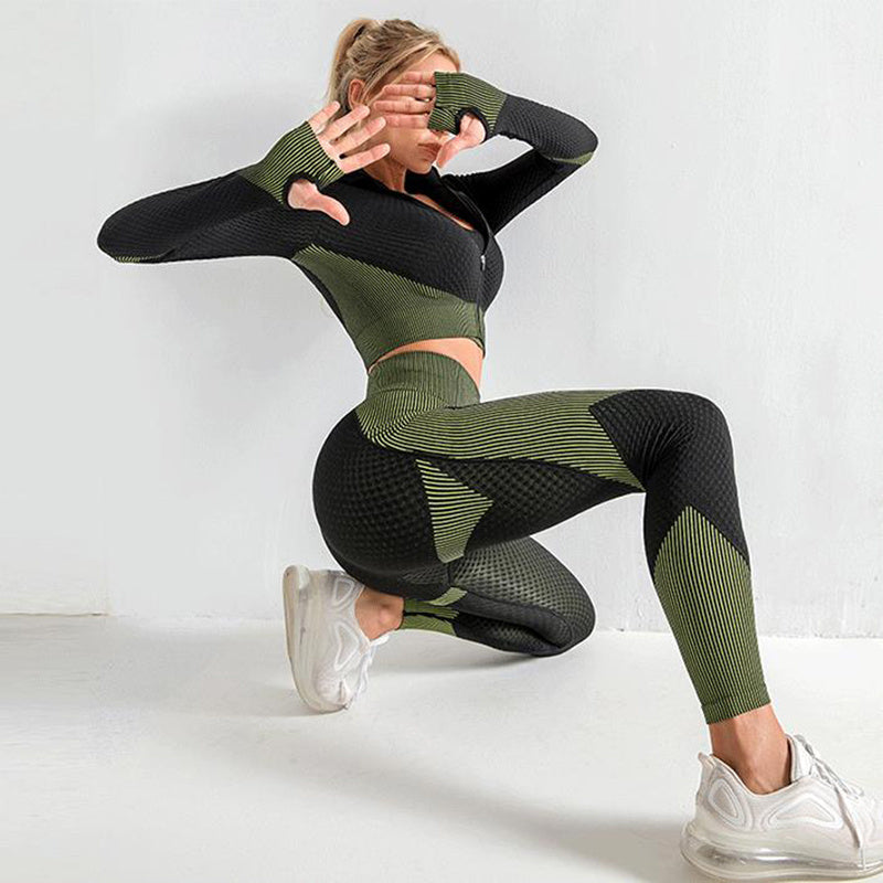 PowerFit 3-Piece Set – Seamless Sculpt Bra, Zip Jacket & Leggings