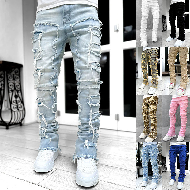 Urban Fit Patched Stacked Jeans – Slim Tapered Style for Men
