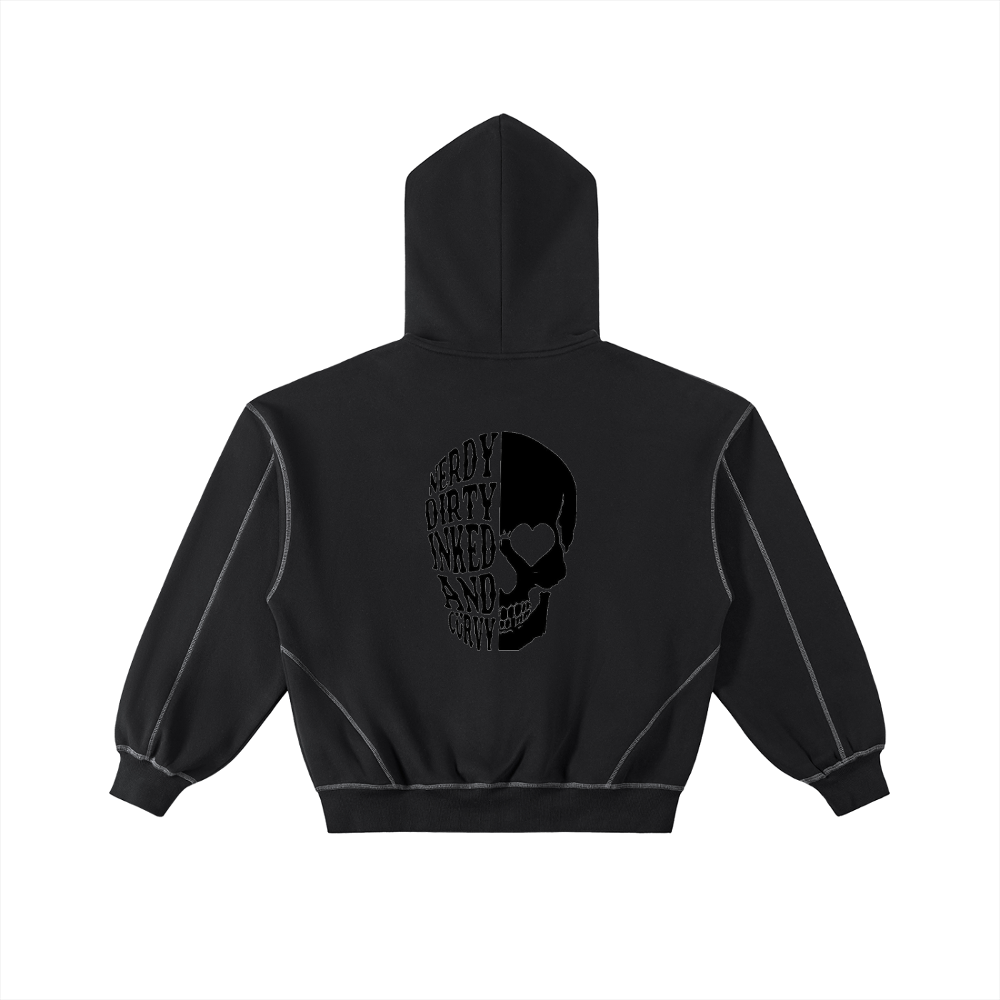 Contrast-Stitched Boxy Fleece Zip Hoodie