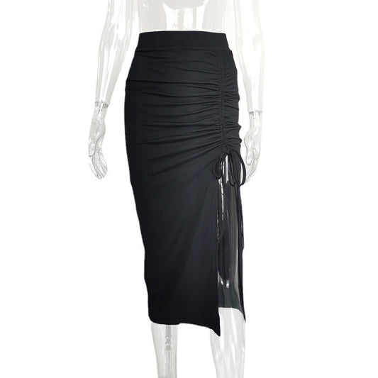 High Waist Slit Pleated Skirt