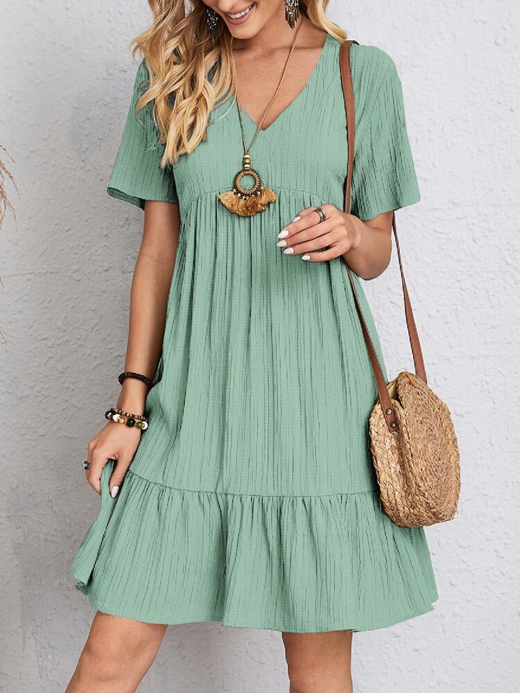 Ruffle Hem V-Neck Dress – Lightweight, Loose, & Summer-Ready
