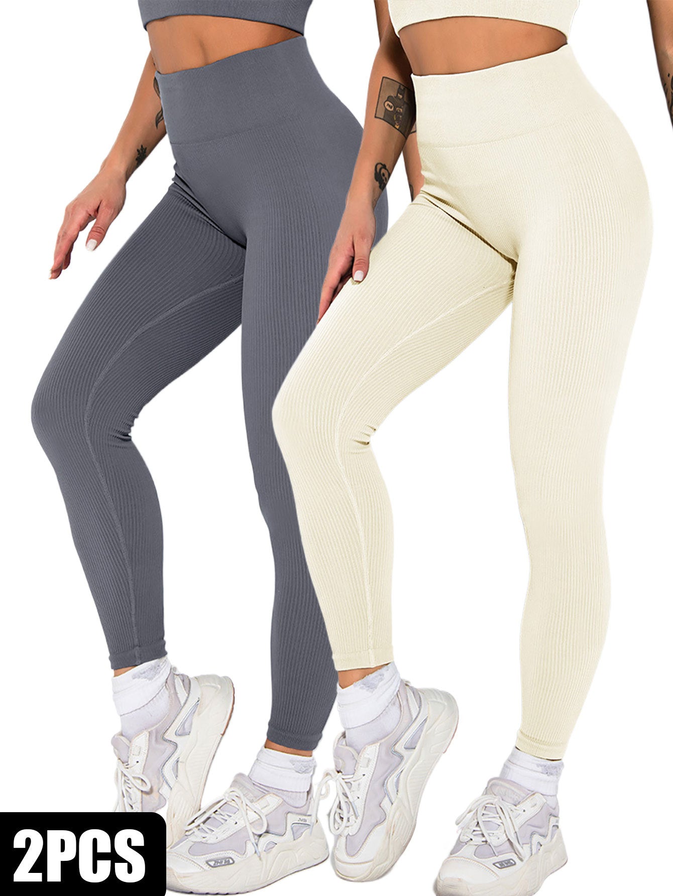 2-Pack Seamless Ribbed Leggings – High Waist Yoga & Gym Set