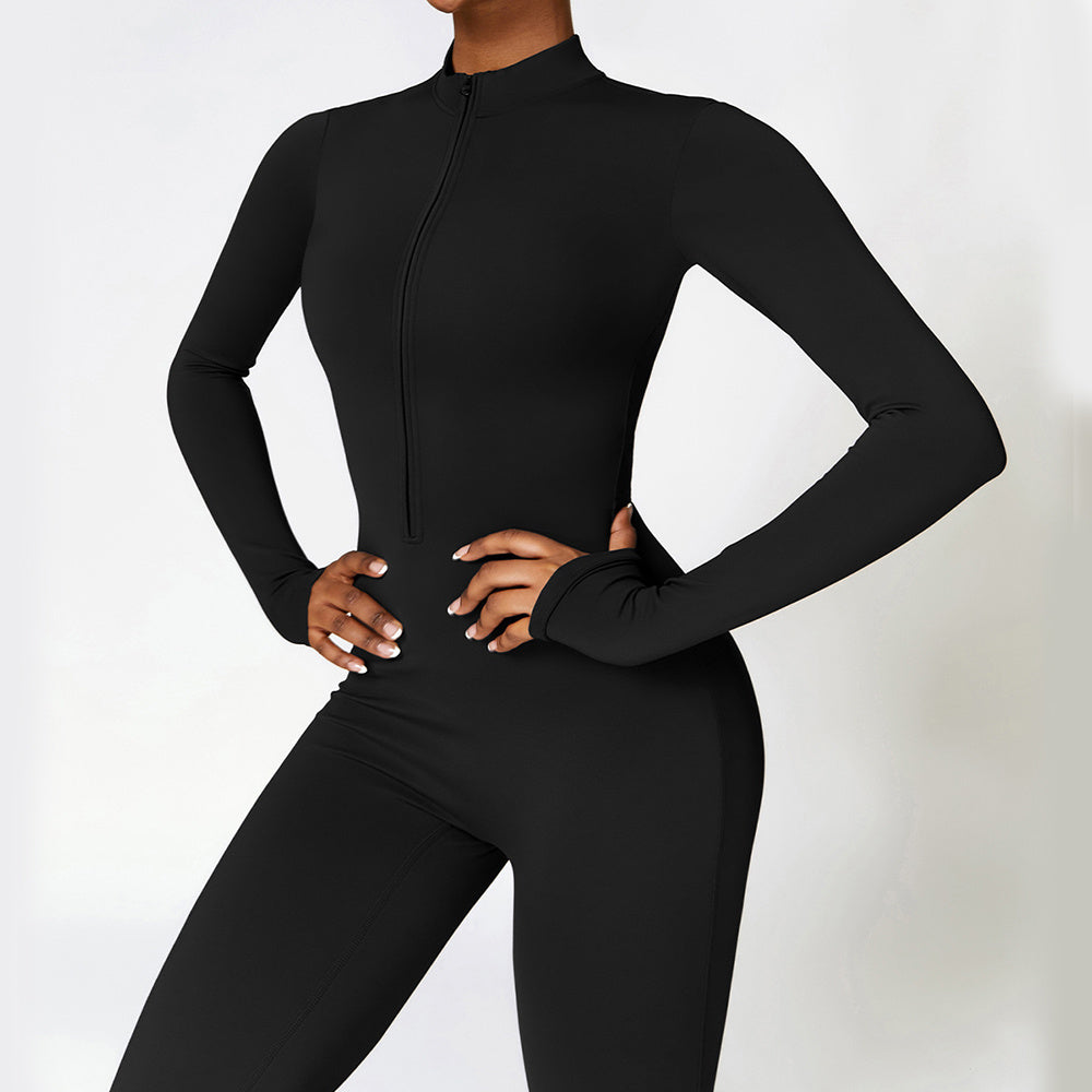 FlexFit Zipper Jumpsuit – Seamless, Breathable, Full-Body Sculpt