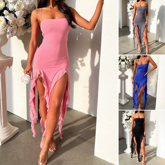 Ruffle Split Maxi Dress – Strapless, Sculpted & Sultry