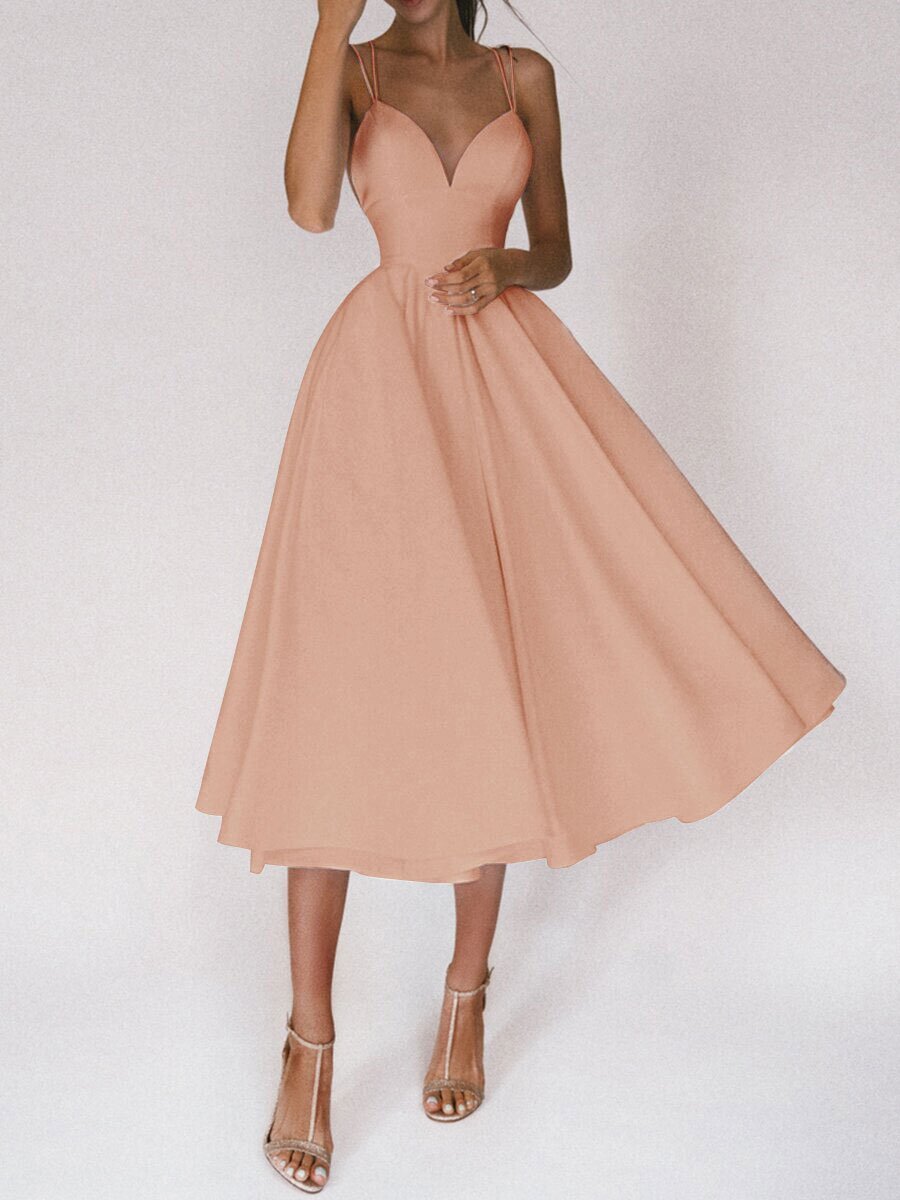 V-Neck A-Line Midi Dress – Elegant, Light & Summer-Ready