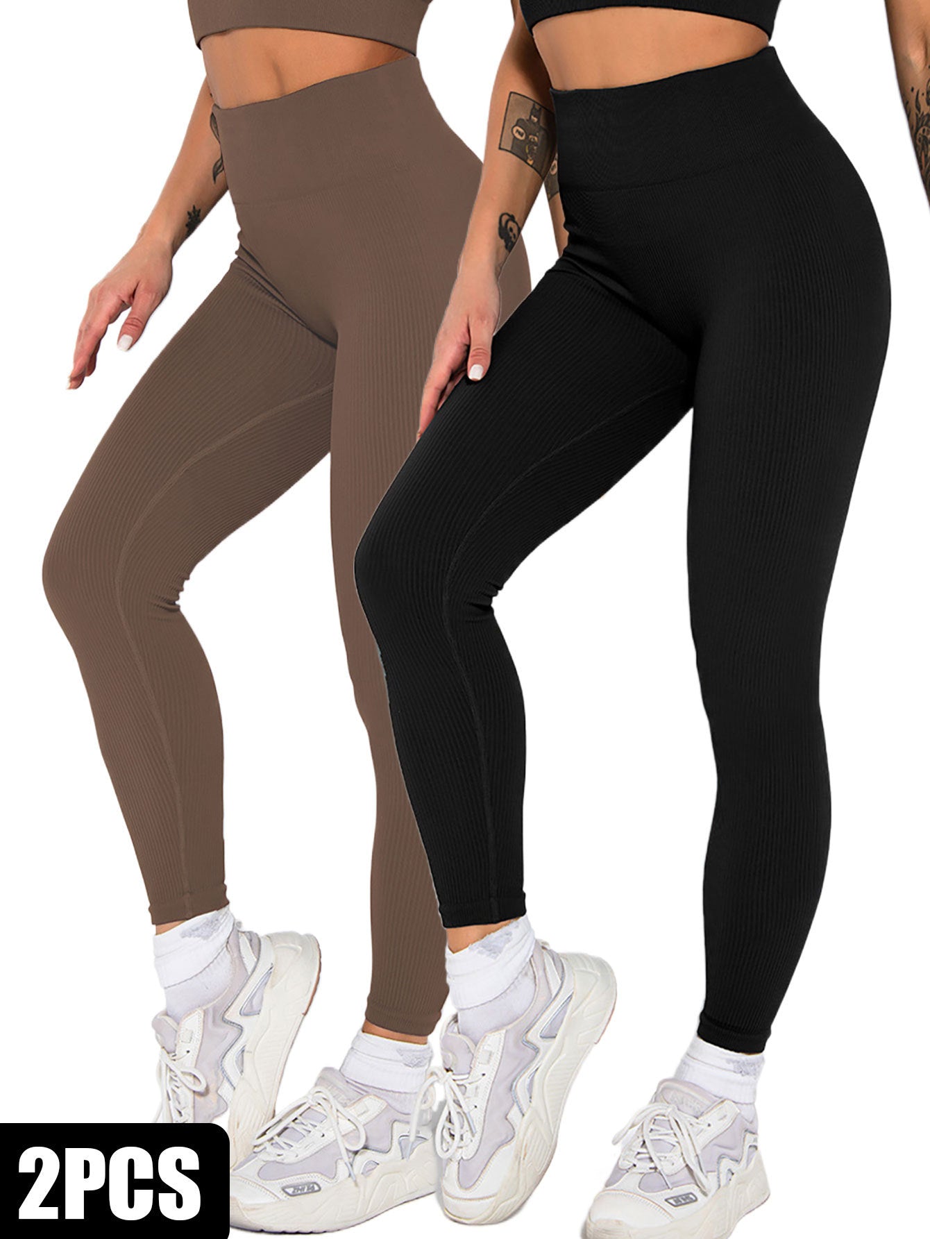2-Pack Seamless Ribbed Leggings – High Waist Yoga & Gym Set