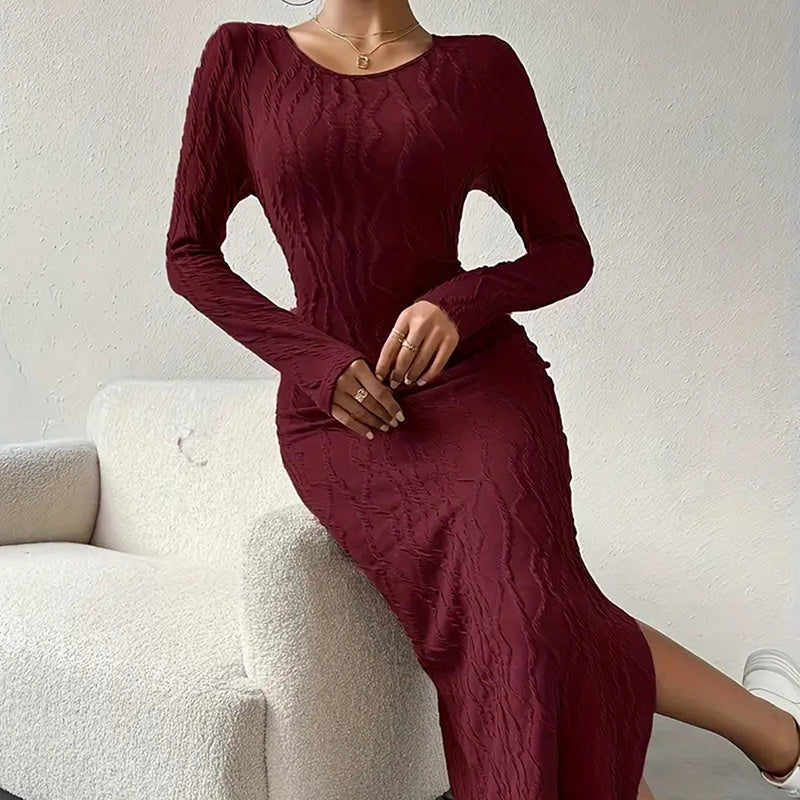 Fall Ribbed Knit Midi – Long Sleeve Elegance
