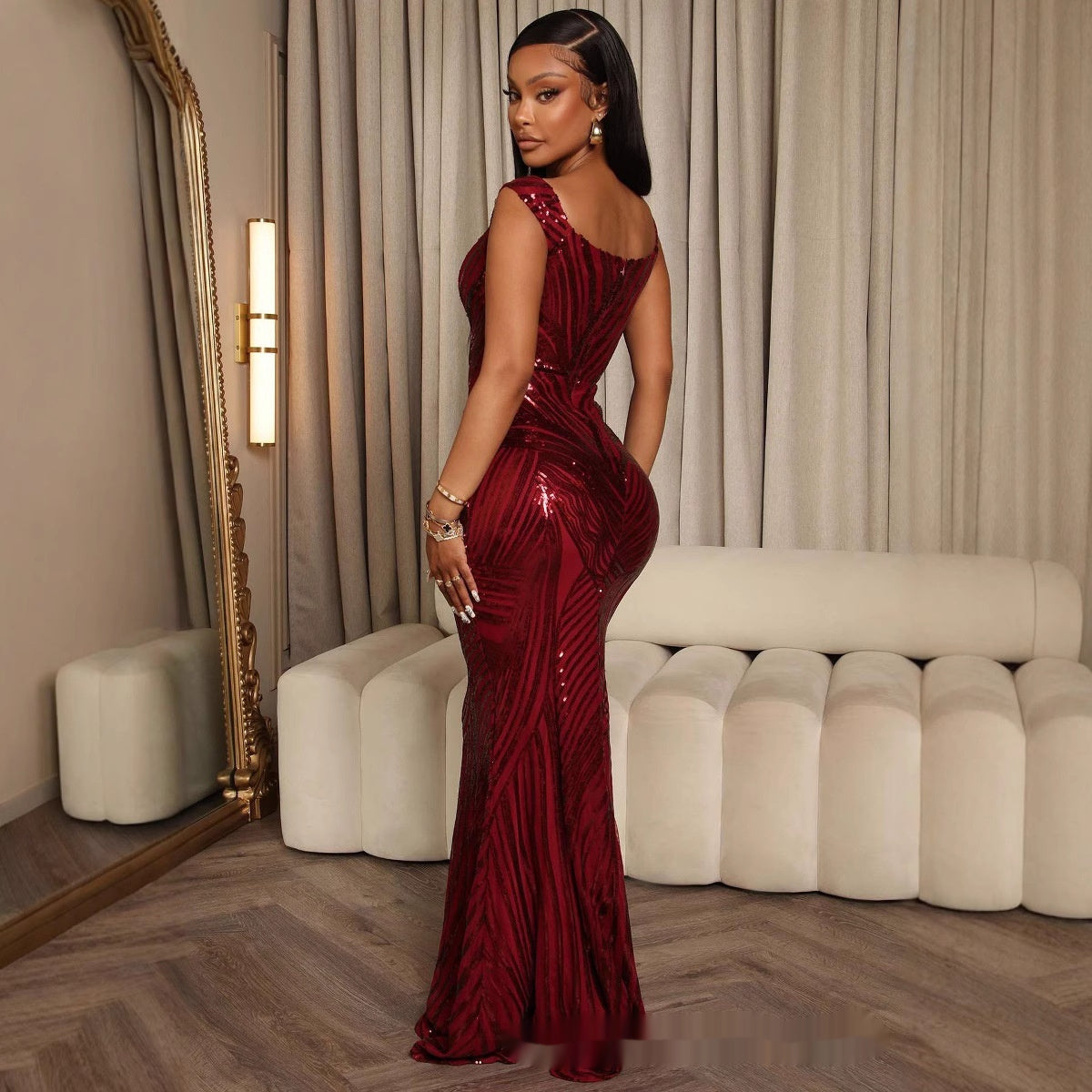 Women's Fashion Off-shoulder Mesh Slim Fit Dress