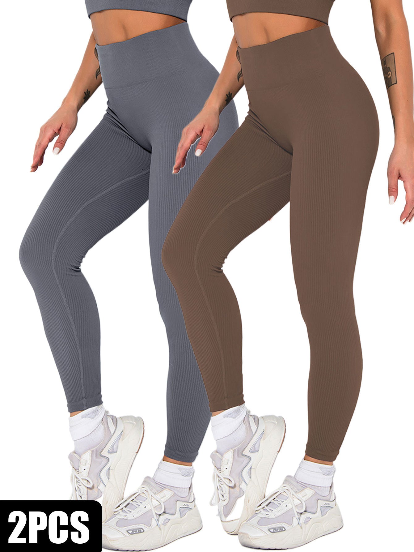 2-Pack Seamless Ribbed Leggings – High Waist Yoga & Gym Set