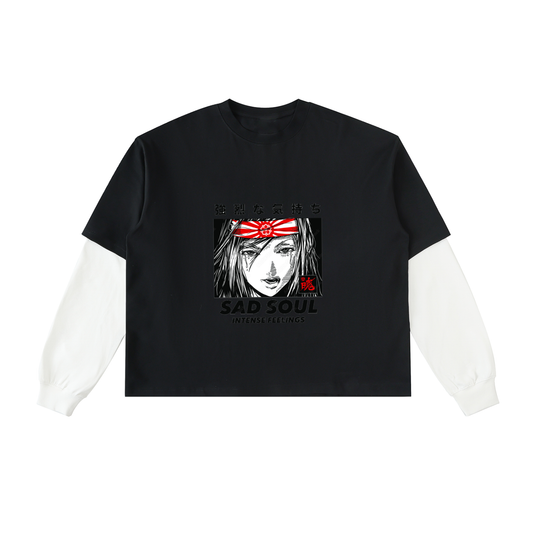 Layered Contrast Sleeve Cotton T-Shirt