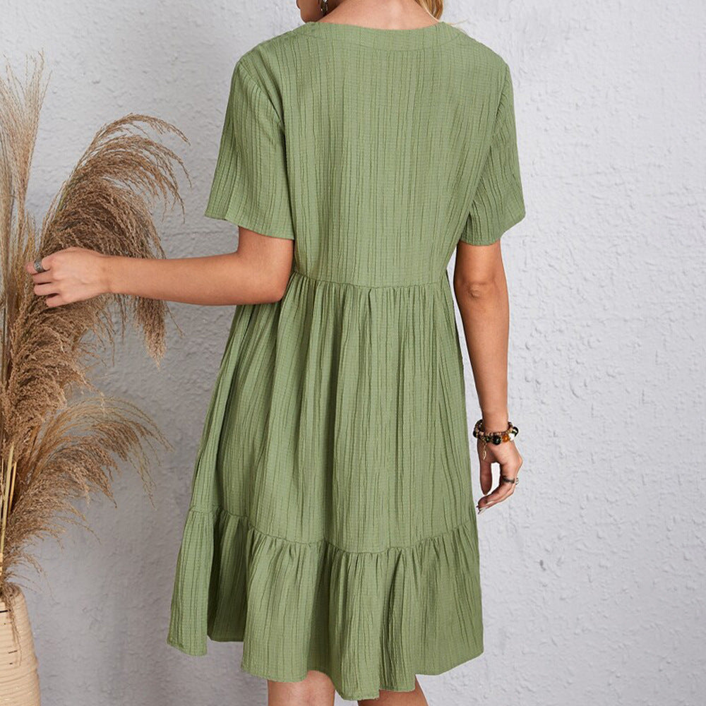 Ruffle Hem V-Neck Dress – Lightweight, Loose, & Summer-Ready