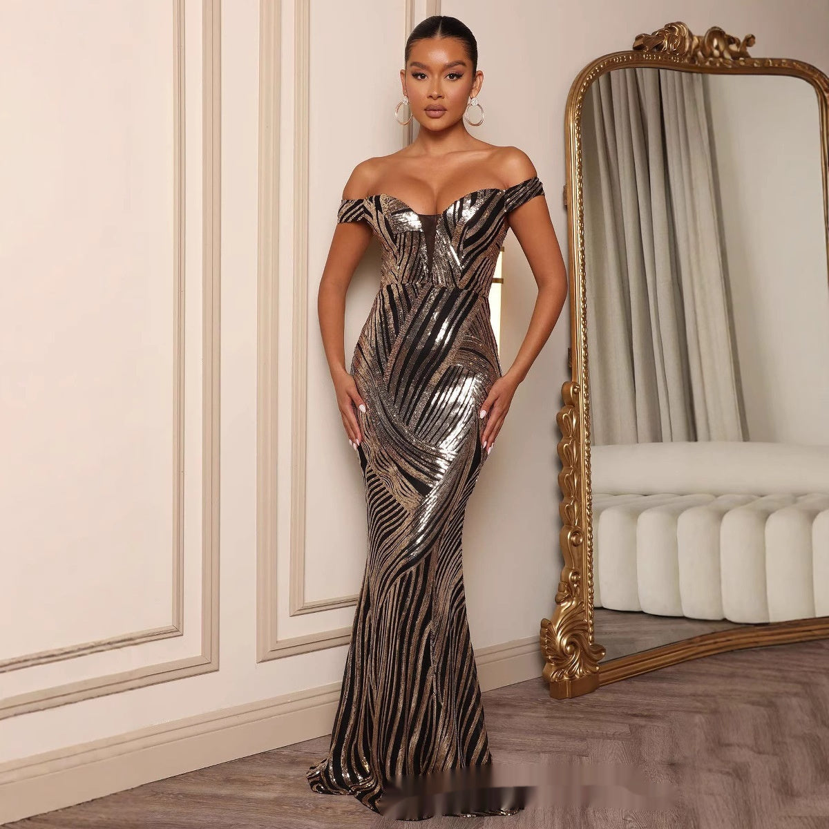 Women's Fashion Off-shoulder Mesh Slim Fit Dress