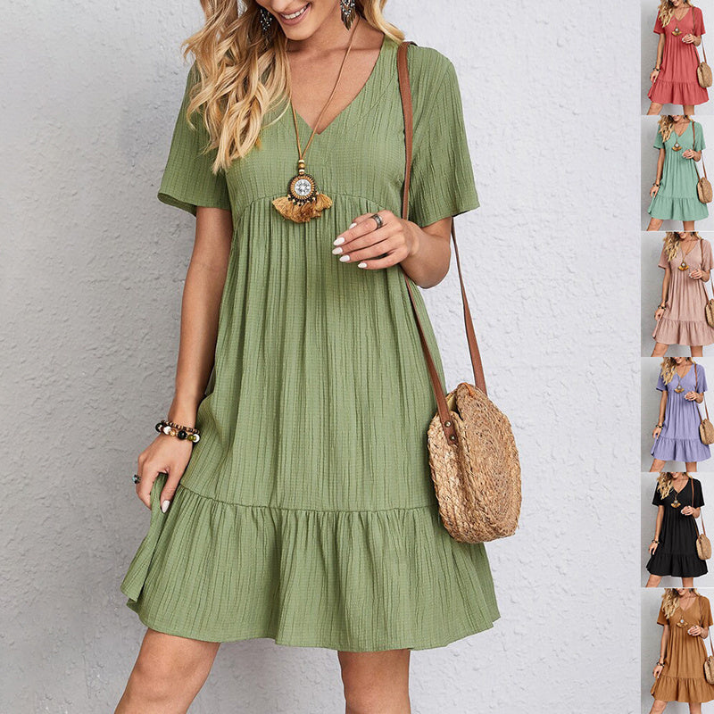 Ruffle Hem V-Neck Dress – Lightweight, Loose, & Summer-Ready