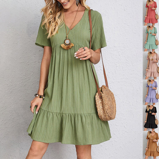 Ruffle Hem V-Neck Dress – Lightweight, Loose, & Summer-Ready
