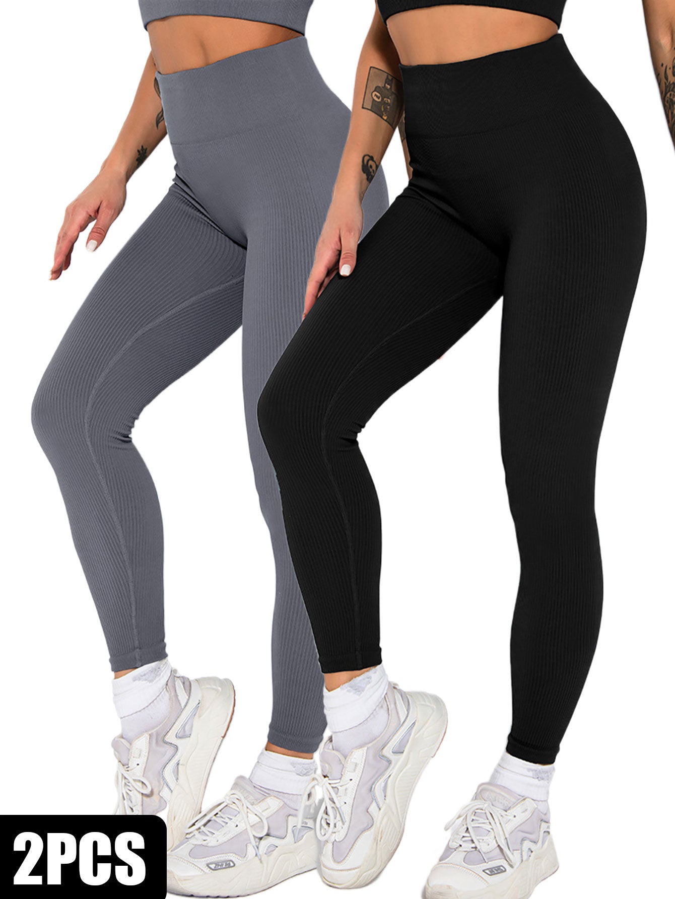 2-Pack Seamless Ribbed Leggings – High Waist Yoga & Gym Set