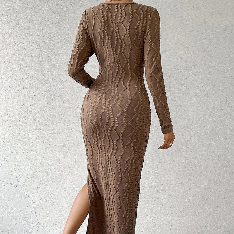 Fall Ribbed Knit Midi – Long Sleeve Elegance