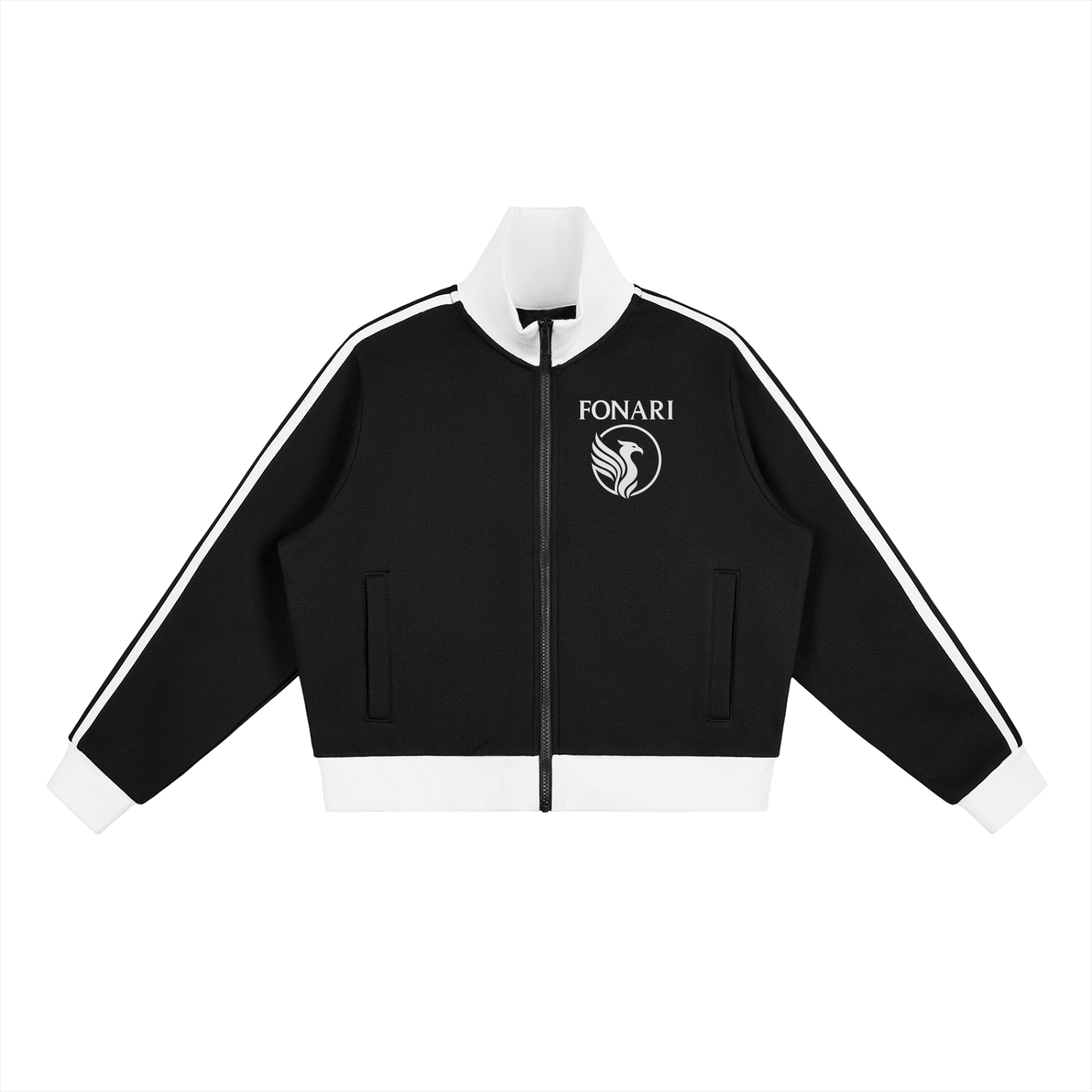 Contrast Side Stripe Fleece Cropped Track Jacket