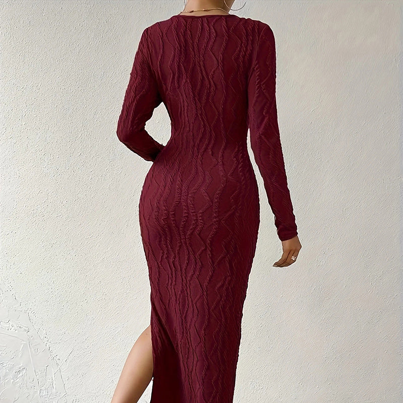 Fall Ribbed Knit Midi – Long Sleeve Elegance