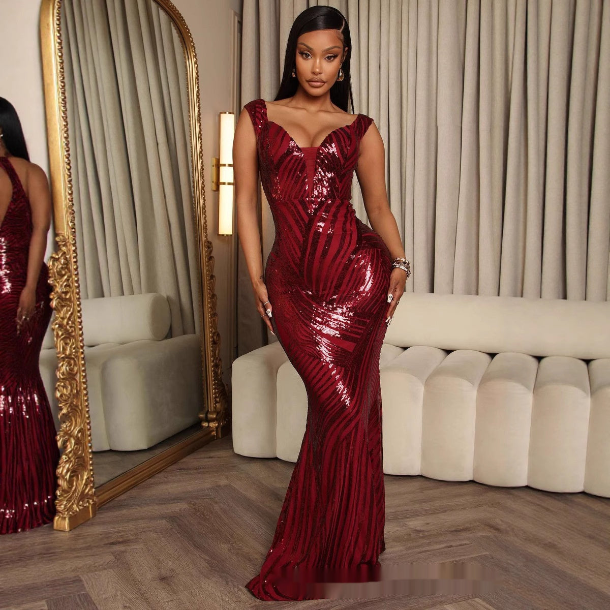 Women's Fashion Off-shoulder Mesh Slim Fit Dress