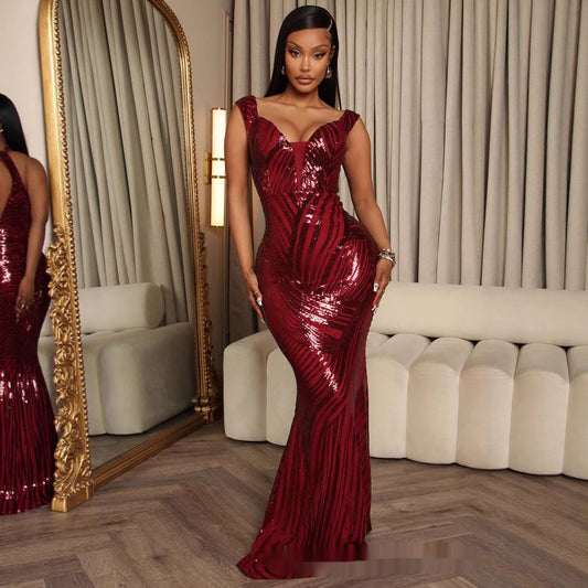 Women's Fashion Off-shoulder Mesh Slim Fit Dress